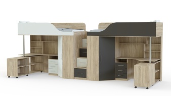 Кровать-чердак с рабочей зоной Мираж 17  BMS с лестницей